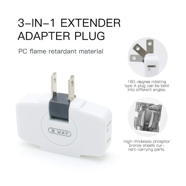 Alt view image 3 of 5 - Outlet Wall Adapter, 2-Prong Swivel Ungrounded Indoor AC Mini Plug Wall Tap-White (3 Way-2 Pack)
