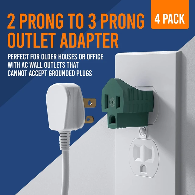 Alt view image 3 of 7 - 3-Prong to 2-Prong Grounding Adapter Plug - 4 Piece for Wall Outlets - Converters for Outlets, Electrical, Household, Workshops, Industrial, Machinery, Appliances - UL Listed, Gray, Polarized