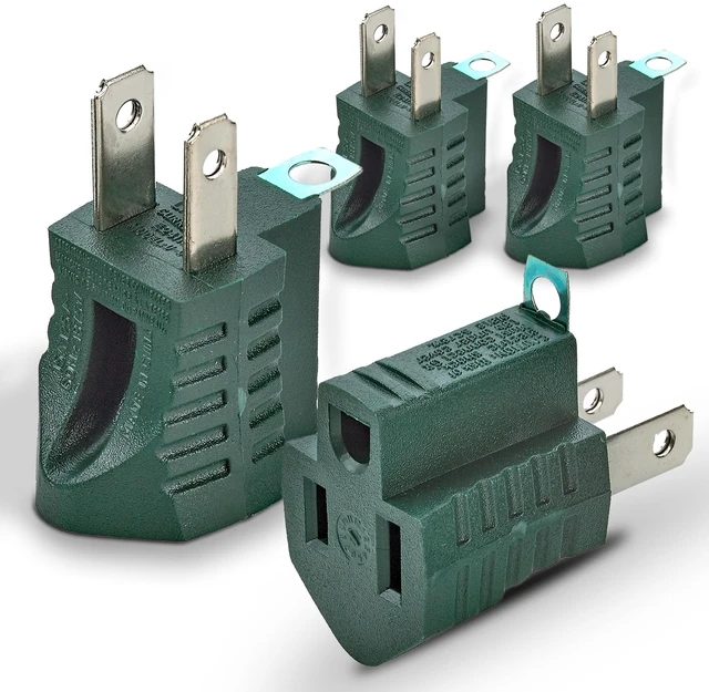 Main image of 3-Prong to 2-Prong Grounding Adapter Plug - 4 Piece for Wall Outlets - Converters for Outlets, Electrical, Household, Workshops, Industrial, Machinery, Appliances - UL Listed, Gray, Polarized