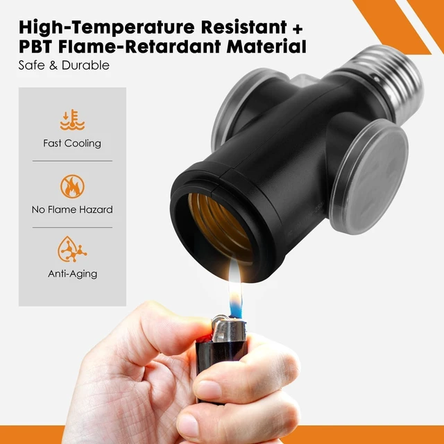 Alt view image 2 of 7 - 2-Pack Light Socket Outlet Adapter Convert E26 Socket to 3-Prong Plug Outlet with Bulb Socket Kept, Dust-Proof Cover, Flame Retardant PBT, Indoor & Outdoor Use, Black