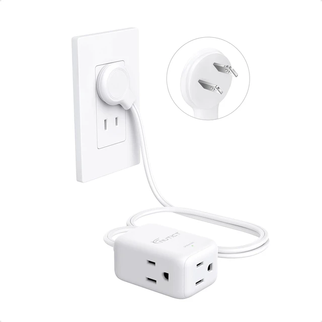 Main image of 3FT Short Two Prong Extension Cord, 2 Prong to 3 Prong Outlet Adapter | Flat Polarized Plug Extender 3 Outlets in Kitchen Bathroom, 13A/1625W, Flat Wall Plug for Old House Non-Grounded Outlets