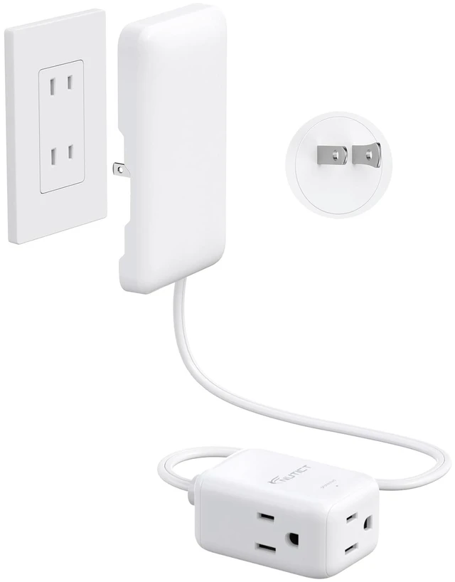 Main image of 1.5FT Short Two Prong Extension Cord, 2 Prong to 3 Prong Outlet Adapter | Flat Polarized Plug, Ultra-Thin Outlet Cover, 13A/1625W, 3 Outlets, for Old House Non-Grounded Outlets