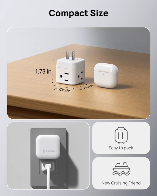 Alt view image 7 of 7 - 2 Prong to 3 Prong Outlet Adapter with 360 Rotating Plug | 3 Way Plug Splitter, Travel Power Splitter for US to Japan, Turn the Horizontal to Vertical Non-grounded Outlet in Old House