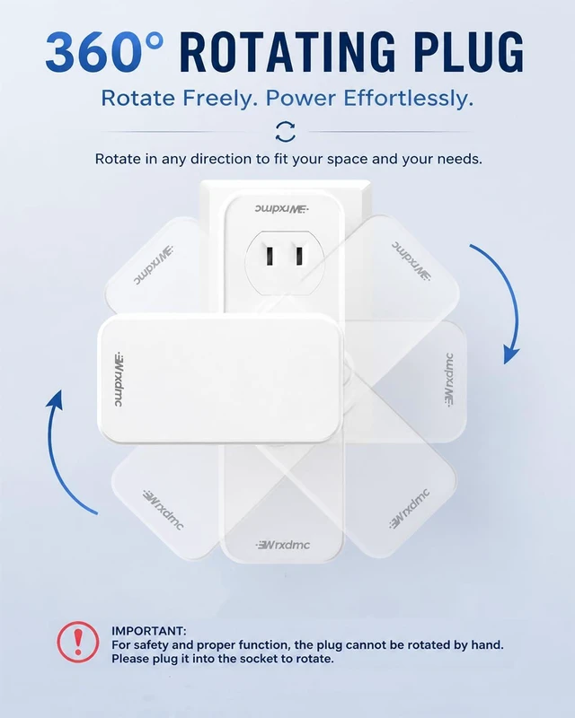 Alt view image 4 of 7 - 2 Prong to 3 Prong Power Strip, 2 Prong Outlet Extender with 6 AC | 2 Prong Outlet Adapter with 360° Rotating Plug, Widely Spaced Multi Plug Outlet Splitter, Polarized Plug, Ideal for Old House