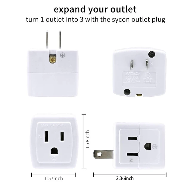 Alt view image 3 of 7 - Adapter Outlet Extender, 2-Prong to 3-Prong Mini Wall Plug, Multi Outlet Splitter with 3 Outlets