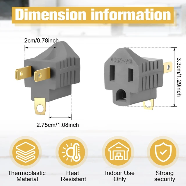 Alt view image 2 of 7 - 20 Pack 2 to 3 Prong Outlet Adapter Grounding Plug Converter, Gray | 2 to 3 Prong Outlet Adapter, 20 Pack Grounding Plug Converter, Polarized Design for Older Homes, Offices and Indoor Use