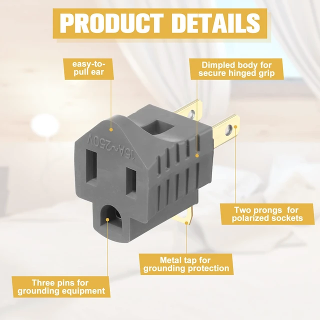 Alt view image 3 of 7 - 20 Pack 2 to 3 Prong Outlet Adapter Grounding Plug Converter, Gray | 2 to 3 Prong Outlet Adapter, 20 Pack Grounding Plug Converter, Polarized Design for Older Homes, Offices and Indoor Use