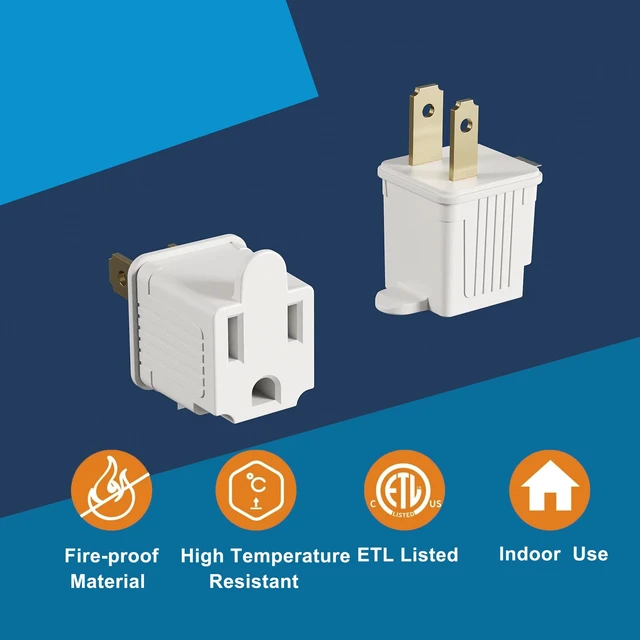 Alt view image 3 of 5 - 3 Prong to 2 Prong Outlet Plug Adapter Grounding Converter Socket 4 Pack | Wall Outlet Plug for Travel and Business , 15A/125V, White