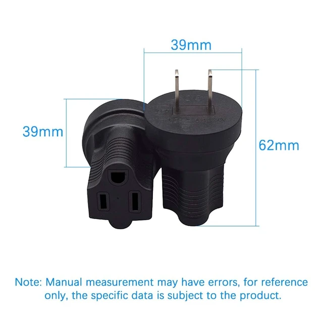 Alt view image 4 of 7 - NEMA 1-15P to 5-15R Power Adapter, 2-Pack | 15A 125/250V, ETL & RoHS Certified, 2-Prong US Male Plug to 3-Prong Female Socket Converter,For Household Appliances