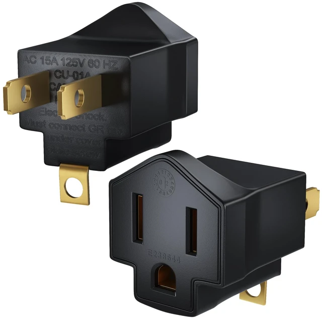 Main image of 2 Prong to 3 Prong Adapter, 2 Pack, Turn Any 2 Prong Outlet into A 3 Prong Outlet with Outlet Adapter Converter, Black, ETL Listed