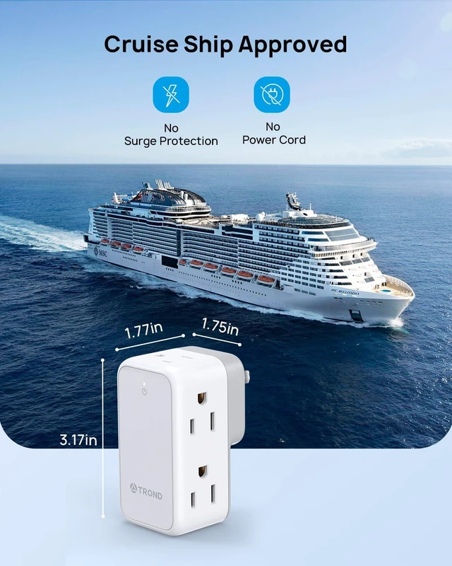 Alt view image 6 of 7 - 3 to 2 Prong Adapter with 360 Rotating Plug and 6 AC Outlet Extender | 2 Prong to 3 Prong Outlet Adapter, Travel Power Splitter for US to Japan, Plug Extender for Old House Travel Essentials