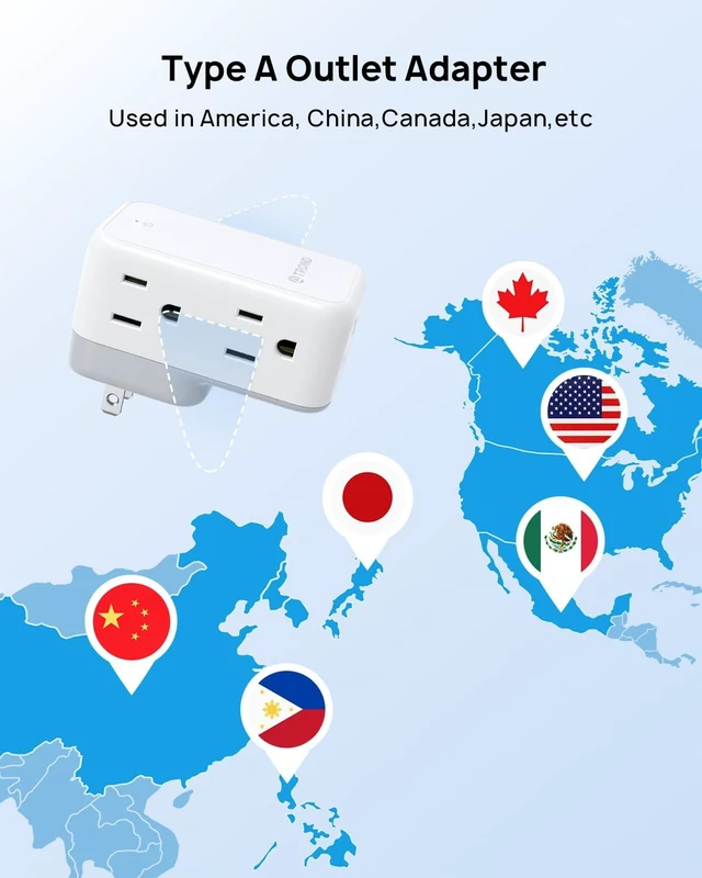 Alt view image 7 of 7 - 3 to 2 Prong Adapter with 360 Rotating Plug and 6 AC Outlet Extender | 2 Prong to 3 Prong Outlet Adapter, Travel Power Splitter for US to Japan, Plug Extender for Old House Travel Essentials