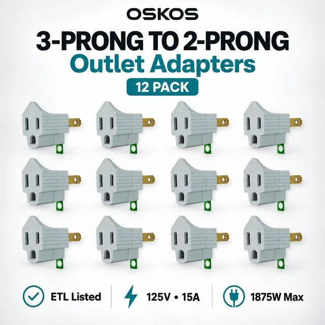 Alt view image 2 of 7 - 12 Pack Grounding Outlet Adapter, 3-2 Prong Adapter Converter, Portable Wall Outlet Plug, ETL Listed.