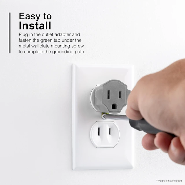 Alt view image 4 of 4 - 2 Prong to 3 Prong Outlet Adapter, Two to Three Plug Converter | ETL Safety Listed, Gray, 58900