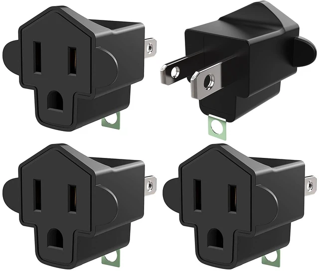 Main image of 4-Pack ETL Listed 3 Prong to 2 Prong Adapter Converter, Fireproof | Black, Heavy Duty 3-2 Prong Grounding Outlet Adapter, 392 Resistant Wall Outlet Plug for Household Appliances Industrial