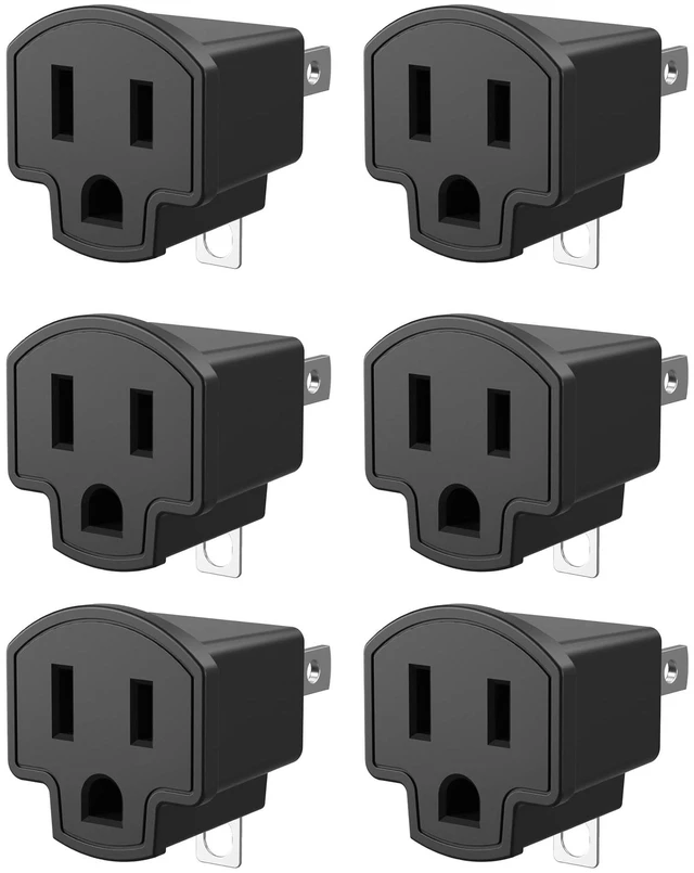 Main image of 3 Prong to 2 Prong Adapter, 6 Pack ETL Listed Polarized Grounding Converter, Fireproof Material Wall Outlet Converter, Portable 3 to 2 Outlet Adapter Indoor Use, Black