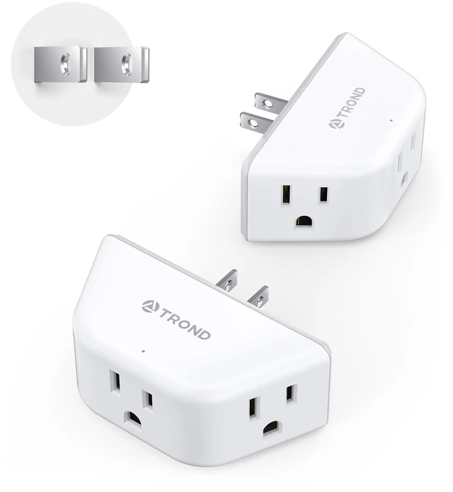 Main image of 2 Prong to 3 Prong Outlet Adapter for Old House, 2 Pack | 3-Way Angled Wall Extender with 3 AC Sockets, Plug Expander for Non-Grounded Socket in Home Hotel, Cruise Essentials, White