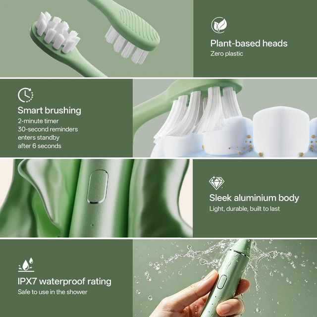 Alt view image 3 of 7 - Sonic Electric Toothbrush for Adults with Wall Mounted UV Cleaner | 4 Plant-Based Heads, Smart Timer, Aluminum Design, Wireless Charging, IPX7 Waterproof, 1 Month+ Battery