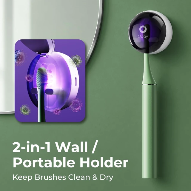 Alt view image 4 of 7 - Sonic Electric Toothbrush for Adults with Wall Mounted UV Cleaner | 4 Plant-Based Heads, Smart Timer, Aluminum Design, Wireless Charging, IPX7 Waterproof, 1 Month+ Battery