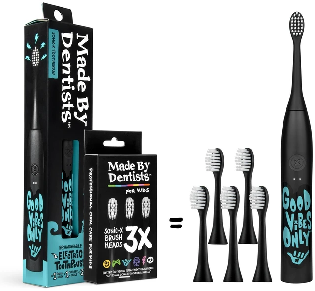 Main image of Sonic X Electric Toothbrush Rechargeable Kids Sonic Toothbrush, 8X Plaque Removal, 2 Speed Modes, 2-Minute Timer 6 Brush Heads Included, Tweens Ages 7+, Good Vibes Only Edition