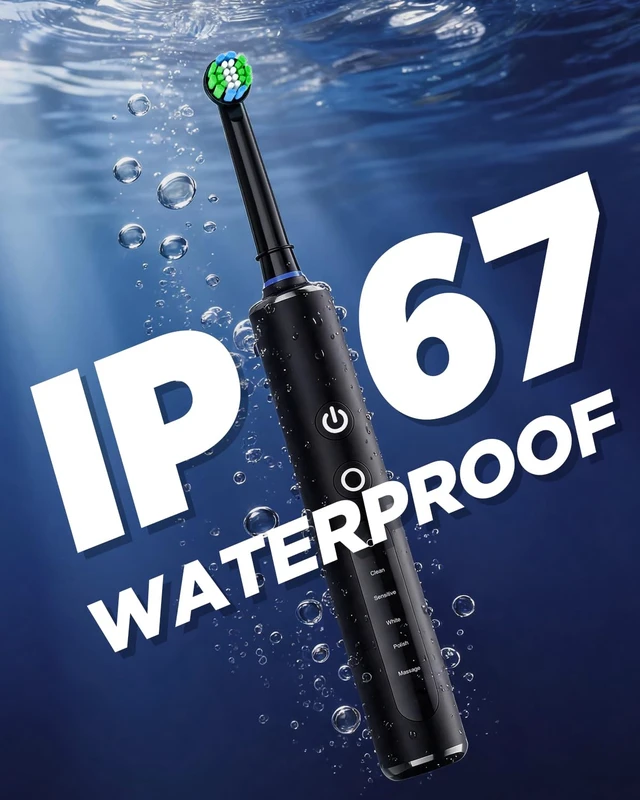Alt view image 6 of 6 - Electric Toothbrush for Adults, 8 Replacement Brush Heads with 2-Minute Smart Timer and 5 Cleaning Modes,Rechargeable Rotating Toothbrush with Travel Case(Black)