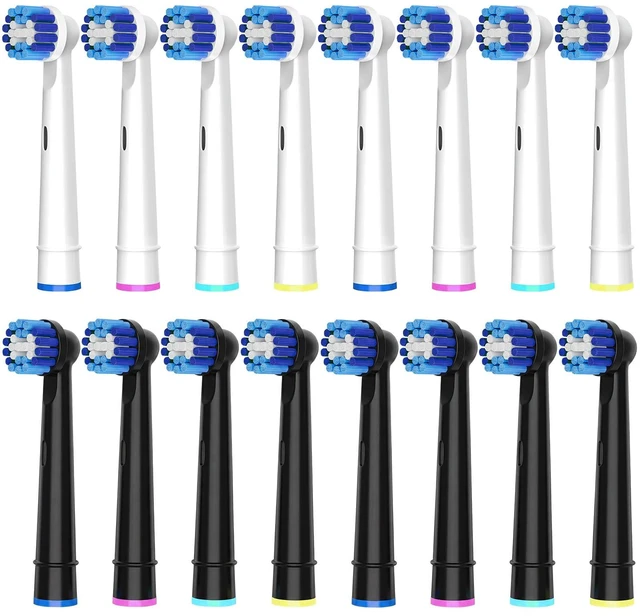 Main image of 16 Pack Precision Replacement Brush Heads Compatible with Oral B Braun Electric Toothbrush. 8pcs White and 8pcs Black.