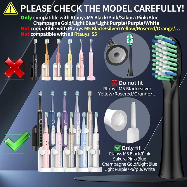Alt view image 2 of 7 - 10PCS Toothbrush Replacement Heads Compatible with Rtauys M5(Black)