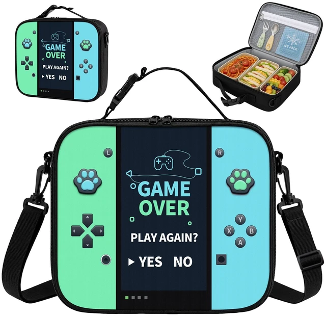 Main image of Game Console Insulated Lunch Bag lonchera for Teen Boys Girls Kids, Reusable Large Capacity Gamer Lunch Box with name tag, Adjustable Strap for School Office Picnic, Portable Waterproof Leakproof