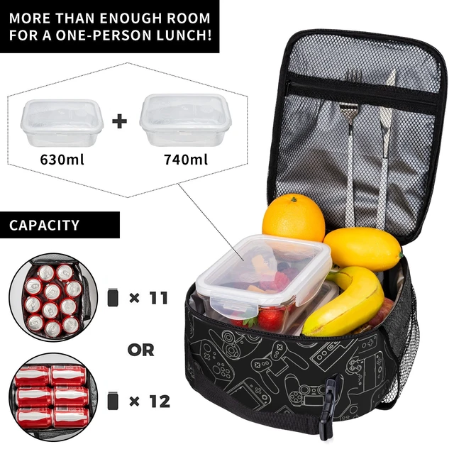 Alt view image 4 of 7 - Game Insulated Lunch Box,Game Console Kids Lunch Bag For Boys Girls,Reusable Portable Kids Boys Gamer School Lunch Box With Detachable Handle (Game Neon Red & Blue)
