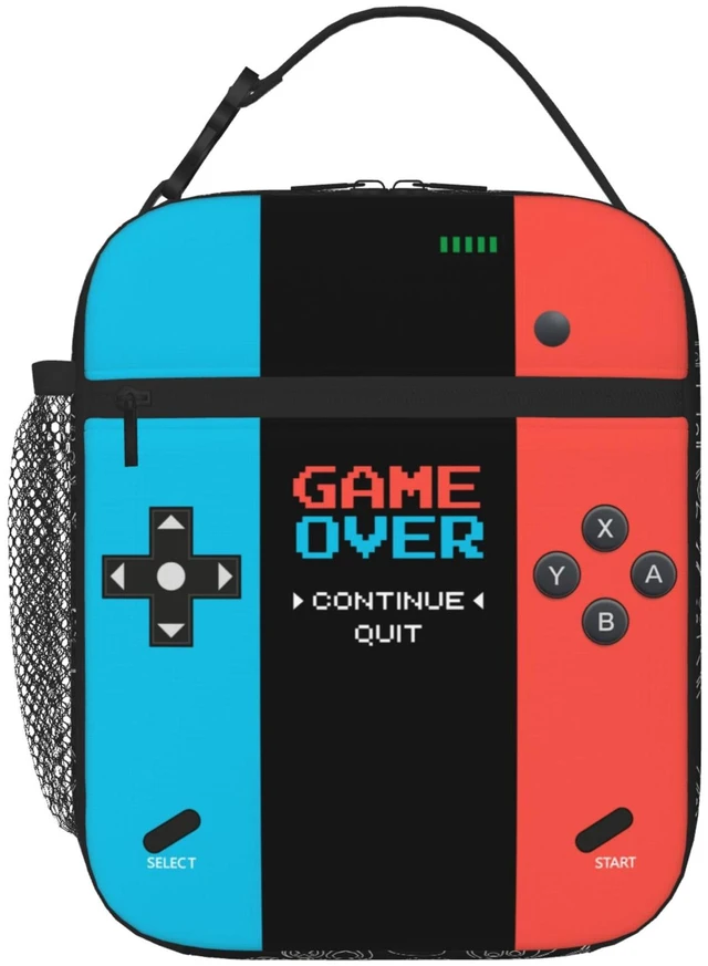 Main image of Game Insulated Lunch Box,Game Console Kids Lunch Bag For Boys Girls,Reusable Portable Kids Boys Gamer School Lunch Box With Detachable Handle (Game Neon Red & Blue)