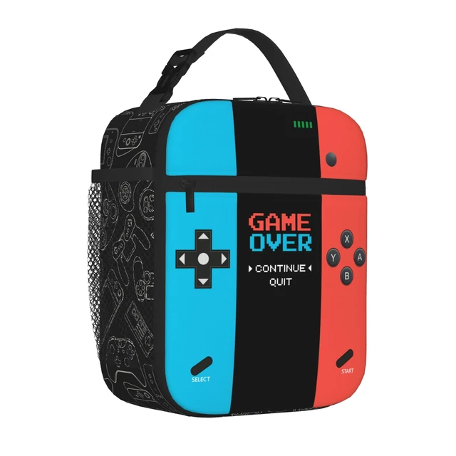 Alt view image 2 of 7 - Game Insulated Lunch Box,Game Console Kids Lunch Bag For Boys Girls,Reusable Portable Kids Boys Gamer School Lunch Box With Detachable Handle (Game Neon Red & Blue)