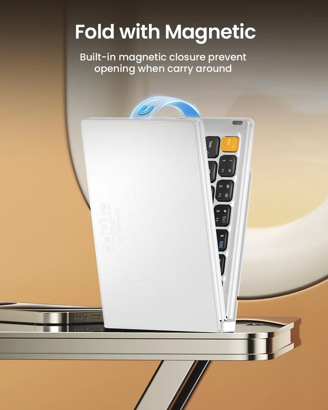 Alt view image 3 of 7 - XK04 Foldable Compact Keyboard for Phone and Tablet, White Silver | Pocket-Sized, PU Leather Cover, Bluetooth 3-Device Workflow, for Business Travelers, On-the-go Typing