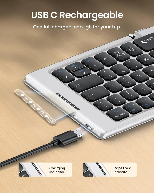 Alt view image 7 of 7 - XK04 Foldable Compact Keyboard for Phone and Tablet, White Silver | Pocket-Sized, PU Leather Cover, Bluetooth 3-Device Workflow, for Business Travelers, On-the-go Typing