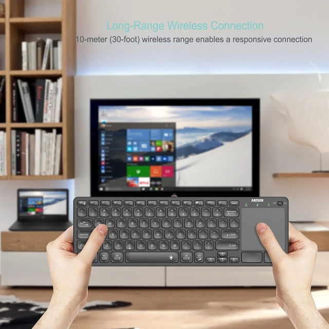 Alt view image 4 of 7 - Universal Backlit 7-Colors Bluetooth Touch TV Keyboard with Easy Media Control and Build-in Touchpad for TV-Connected Computer, Smart TV, Desktop, Laptop, iPad, Surface, Tablet, HTPC