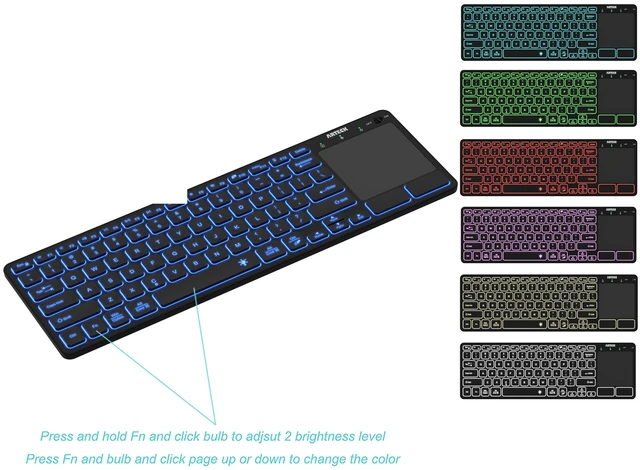 Alt view image 6 of 7 - Universal Backlit 7-Colors Bluetooth Touch TV Keyboard with Easy Media Control and Build-in Touchpad for TV-Connected Computer, Smart TV, Desktop, Laptop, iPad, Surface, Tablet, HTPC