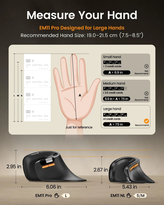 Alt view image 2 of 7 - EM11 Pro Ergonomic Mouse for Large Hands, Side Scroll, Black | Designed for 7.58.5" hands. Browser-based customization, Side scroll wheel for Excel/video editing, Multi-Device.