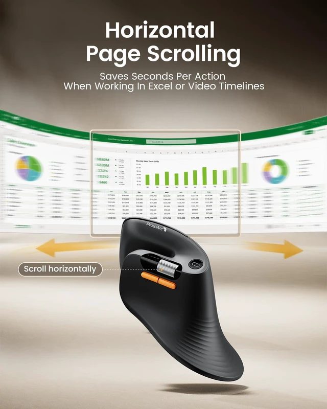 Alt view image 3 of 7 - EM11 Pro Ergonomic Mouse for Large Hands, Side Scroll, Black | Designed for 7.58.5" hands. Browser-based customization, Side scroll wheel for Excel/video editing, Multi-Device.
