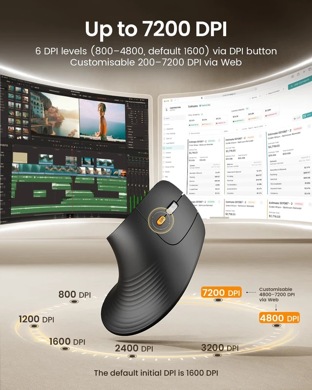Alt view image 5 of 7 - EM11 Pro Ergonomic Mouse for Large Hands, Side Scroll, Black | Designed for 7.58.5" hands. Browser-based customization, Side scroll wheel for Excel/video editing, Multi-Device.
