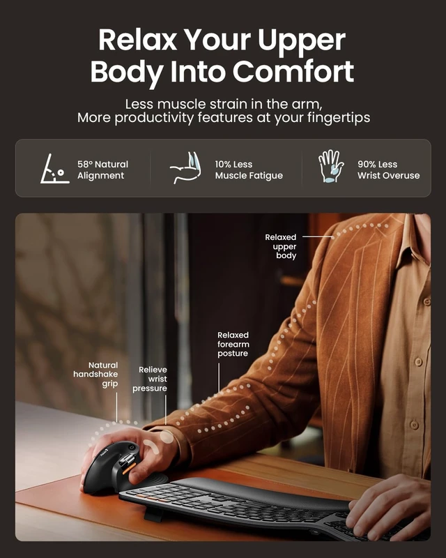 Alt view image 7 of 7 - EM11 Pro Ergonomic Mouse for Large Hands, Side Scroll, Black | Designed for 7.58.5" hands. Browser-based customization, Side scroll wheel for Excel/video editing, Multi-Device.