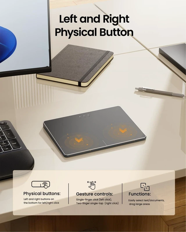 Alt view image 5 of 6 - T1 Plus Bluetooth Trackpad for Win 11/10, Grey Black | Large 6.4" touch surface, supports 3-device switching via Bluetooth. No USB receiver needed. Rechargeable and Multi-Gesture.