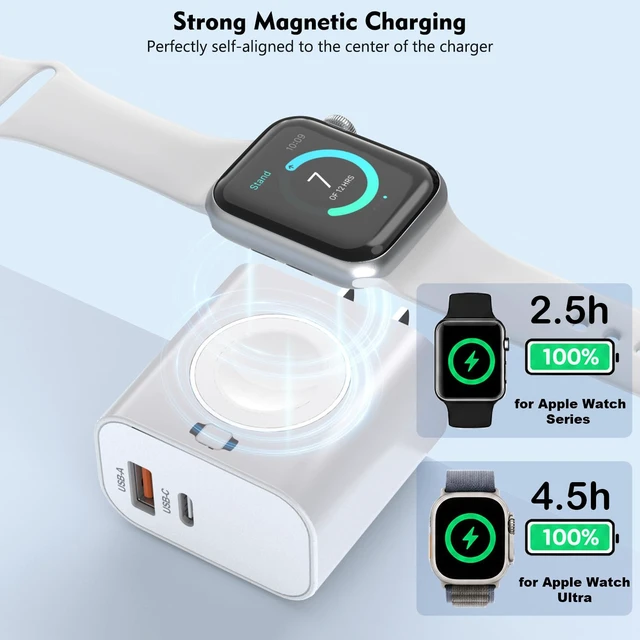 Alt view image 3 of 7 - for Apple Watch Charger,Wireless Magnetic for Apple Watch Charging,2Pack 23W Dual Port(USB-C+USB-A)Fast Wall Charging Block Travel Plug iWatch Charger for iWatch 11/Ultra/SE/10/9/8/7/6,iPhone 17/16/15