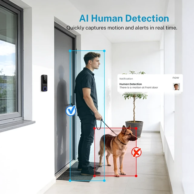 Alt view image 4 of 7 - 1080P Video Doorbell Camera Wireless with Infrared Night Vision | Smart AI Human Detection, 2.4G Wi-Fi Only, 2-Way Audio, Cloud Storage, Home Security Doorbell, Battery Powered