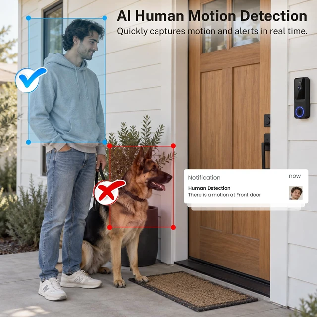 Alt view image 4 of 7 - Wireless Video Doorbell Camera,1080P FHD with Motion Detection | Two-Way Audio, Night Vision, Cloud Storage, Battery Powered, 2.4GHz Wi-Fi Only, Indoor Outdoor Surveillance