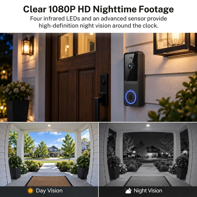 Alt view image 5 of 7 - Wireless Video Doorbell Camera,1080P FHD with Motion Detection | Two-Way Audio, Night Vision, Cloud Storage, Battery Powered, 2.4GHz Wi-Fi Only, Indoor Outdoor Surveillance