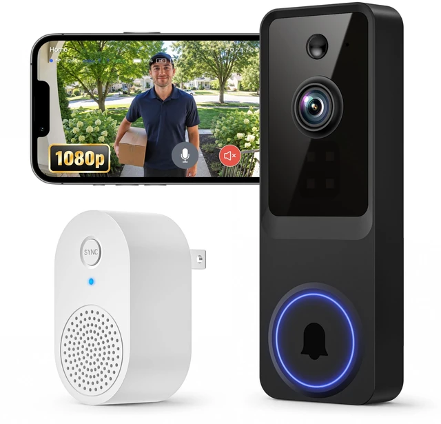 Main image of 1080P Wireless Video Doorbell Camera with AI Human Detection, Pet Monitoring, Two-Way Audio & Live View, Night Vision, 2.4GHz WiFi, Rechargeable Battery, Cloud Storage, Indoor Doorbell Receiver