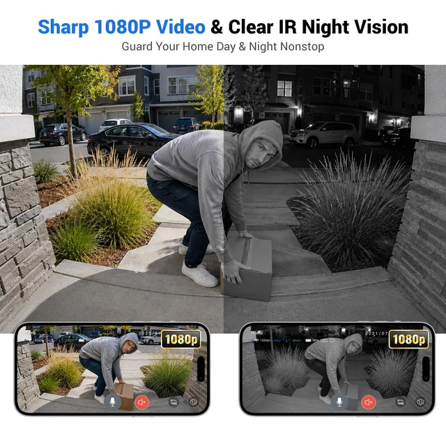 Alt view image 6 of 7 - 1080P Wireless Video Doorbell Camera with AI Human Detection, Pet Monitoring, Two-Way Audio & Live View, Night Vision, 2.4GHz WiFi, Rechargeable Battery, Cloud Storage, Indoor Doorbell Receiver