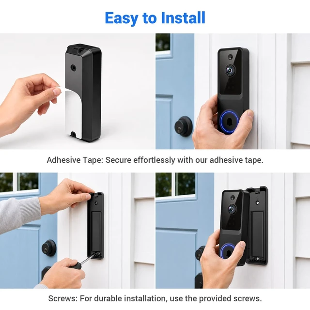 Alt view image 7 of 7 - 1080P Wireless Video Doorbell Camera with AI Human Detection, Pet Monitoring, Two-Way Audio & Live View, Night Vision, 2.4GHz WiFi, Rechargeable Battery, Cloud Storage, Indoor Doorbell Receiver