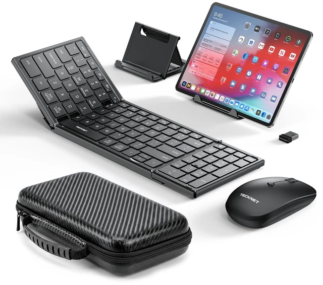 Main image of Foldable Bluetooth Keyboard and Mouse Combo, Wireless Keyboard Mouse, Rechargeable 2.4G & Dual Bluetooth Travel Keyboard Mouse Set for Business Travel, Compatible with Windows/Mac/iOS/Android