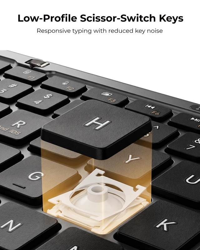 Alt view image 7 of 7 - AF01 Foldable Keyboard, Full-Size Keys, Touchpad/Number Pad, Black | Full-size Typing, Folded for Travel, with Bluetooth/2.4 GHz/Wired, 4-device Switching, Side Latch, PU Pouch and Stand