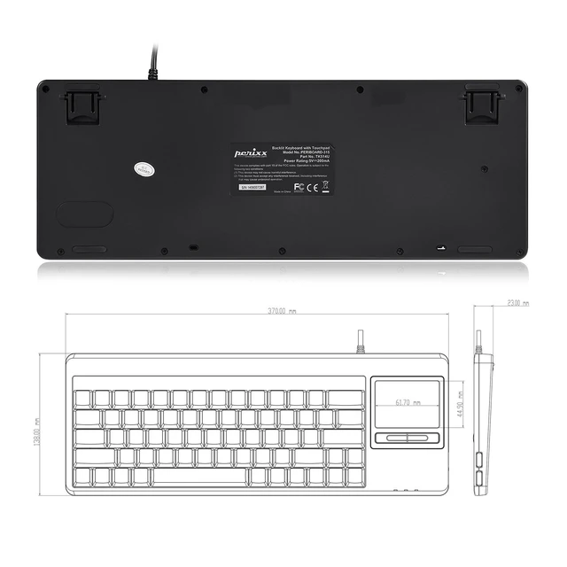 Alt view image 4 of 7 - PERIBOARD-515H Wired USB Keyboard with Touchpad, 2 Hubs, US English Layout, Black